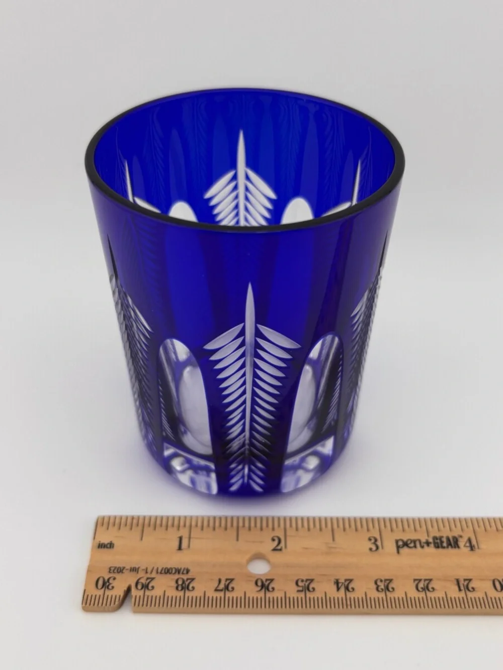 Vintage Cobalt Blue Cut To Clear Glass Tumbler Whiskey Highball